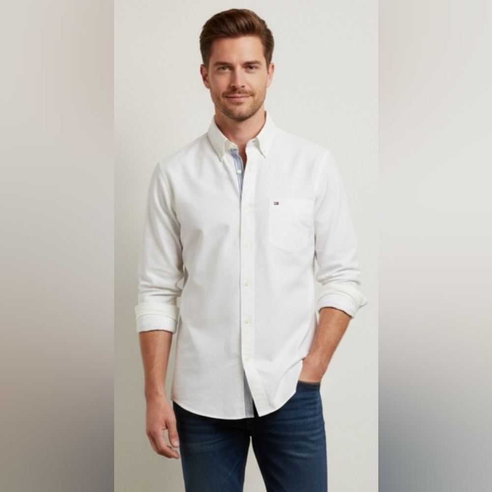 Tommy Hilfiger Men's White Button Down Shirt Size L/G Still Good Quality